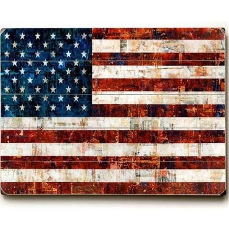 ONE BELLA CASA One Bella Casa 0004-2162-38 12 x 16 in. American Flag Collage Planked Wood Wall Decor by Stella Bradley 0004-2162-38